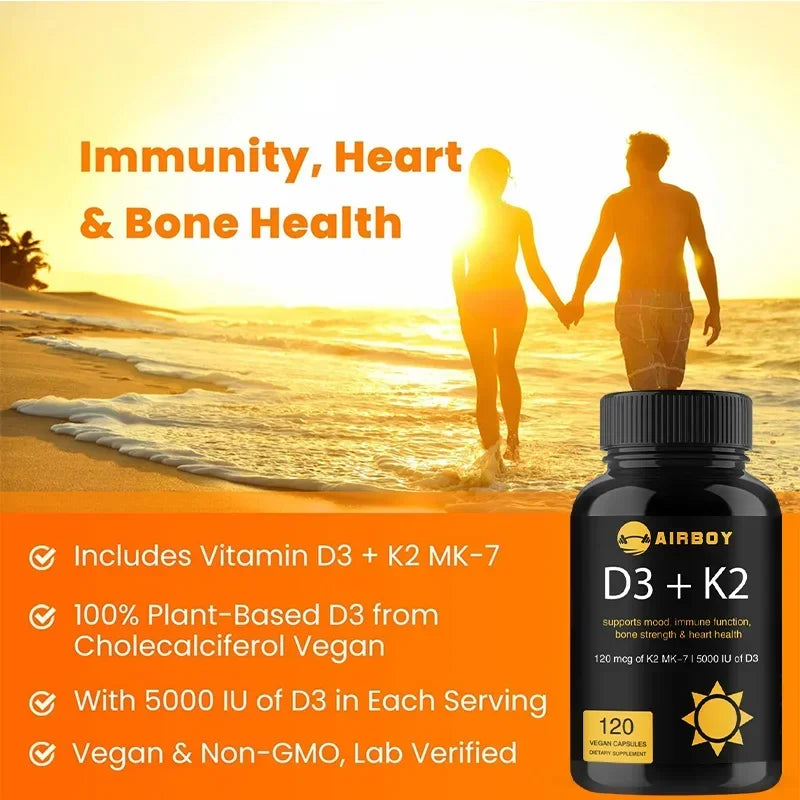 Vitamin D3+K2 Capsules - for Regulate Calcium Metabolism Bone & Heart & Immunity System HealthSupplements