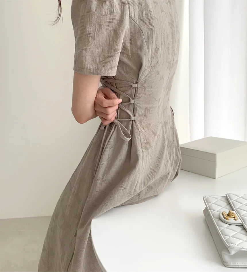 Cotton Linen Dress Long New Hot Sales Woman Short Sleeve Solid Retro Vintage Long Dresses