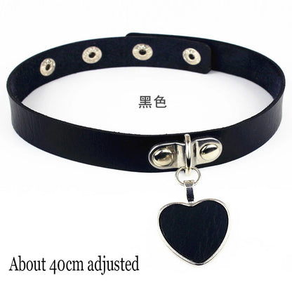New Sexy Harajuku PU Leather Chain Heart Pendant Necklaces Women Men Punk Neck Gothic Black Pink Choker Necklace Cool Collar Lock Heart