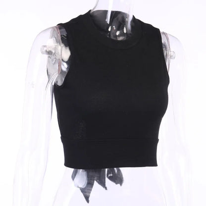 Sexy Backless Women Tank Top Bandage Slim Crop Top Summer 2024 Casual Streetwear Tops Solid Cotton Soft Criss Cross Top