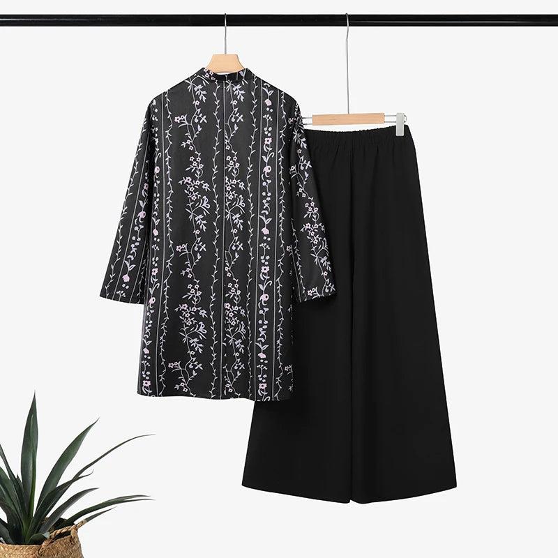 2025 ZANZEA Fashion Autumn Long Shirt Pant Suits Women Outfts 2 Piece Sets Long Sleeve Printed Tops Trousers Casual Tracksuits Badiee Stylez