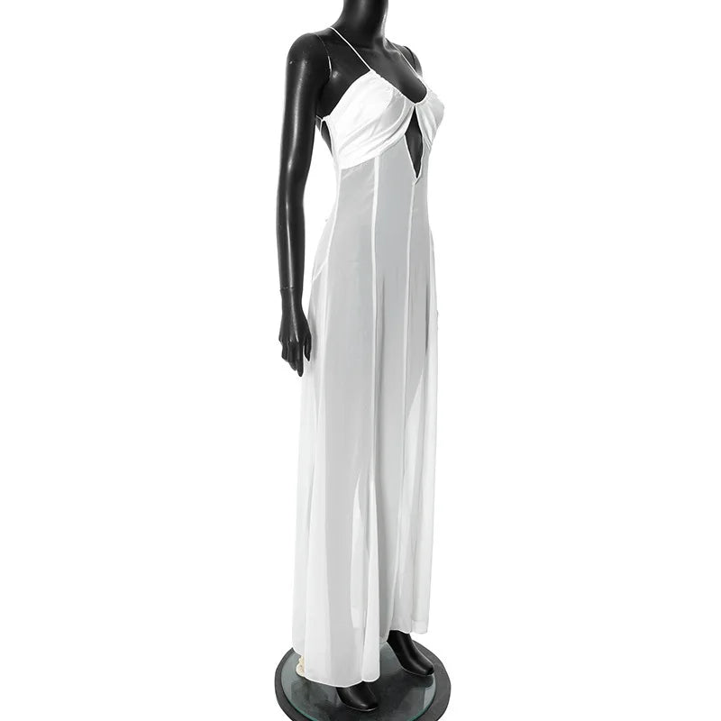 Shestyle 2025 Women Summer Outfits Beachwear Vacation Transparent Mermaid Dress Backless V Neck Spaghetti Strap Hollow Out