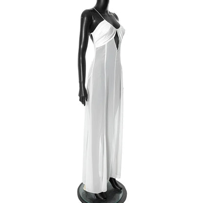 Shestyle 2025 Women Summer Outfits Beachwear Vacation Transparent Mermaid Dress Backless V Neck Spaghetti Strap Hollow Out