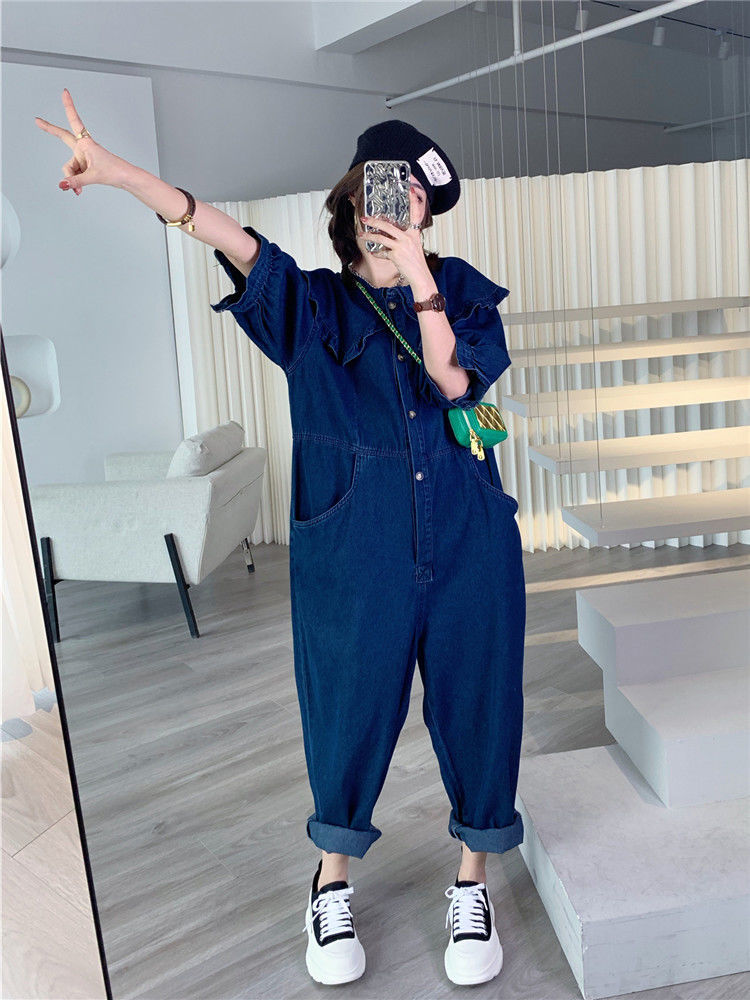 Jumpsuits Women 2022 New Fashion Autumn Spring Jeans Doll Collar Solid  Full Length High Waist Loose Jump Suits for Women Badiee Stylez