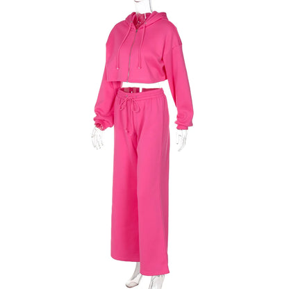 Leosoxs Women Casual Two Piece Pants Set Y2K Long Sleeve Mini Sweatshirt Cardigans Hoodies Tops+ Pant Tracksuits Fashion Winter