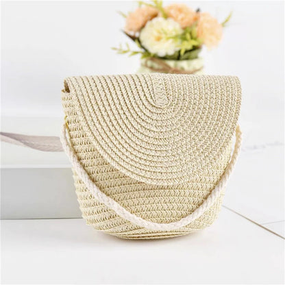Flip children's Bag Cute Grass Woven Handbag Little Girl Crossbody Fashion Cute Zero Wallet Summer Beach Shoulder Bags
