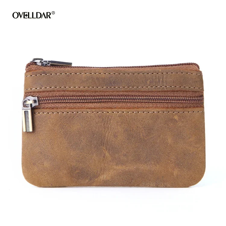 New Cow Leather Men's And Women's Change Vintage Coin Bag Headphone Purse Storage Mini Bag For Man And Woman