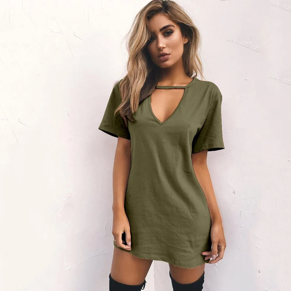 Sexy Elegant Dress Wrap Deep V Neck Cut Out Loose Dress Women Solid Color Short Sleeve Mini Dress Club Party Vestidos Badiee Stylez