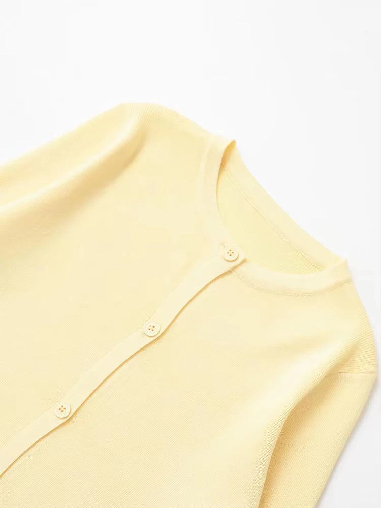 TRZA Women's Knit Cardigan Sweater O-Neck Long Sleeve Chic Outerwear Fashion Front Button Female Top