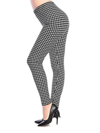 CUHAKCI Female Fitness Leggings Women Print Plaid Leggings Lady Sexy Slim Pencil Pants Push Up Elastic Waist Trousers Houndstooth