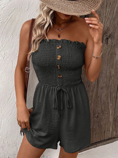 Summer Fashion Splicing Women's Solid Color Sexy Sleeveless Bra Button Tie Waist Casual Comfortable Jumpsuit Shorts 3/4