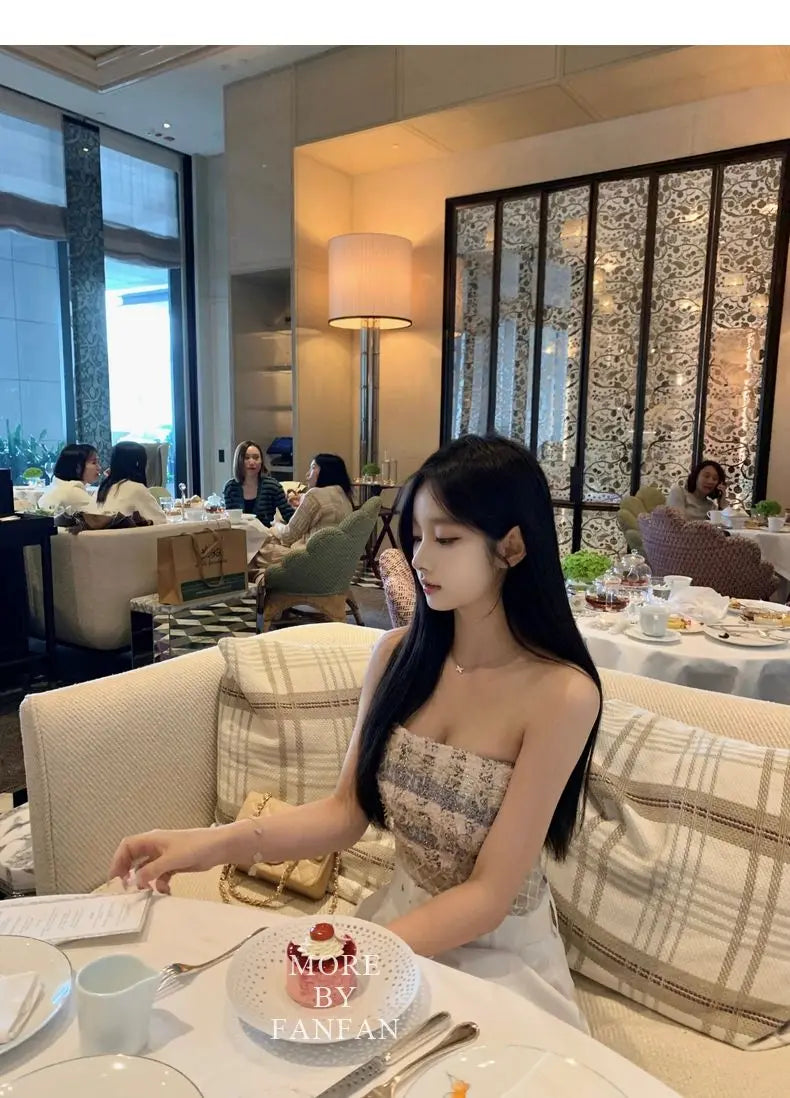 Sexy Camis Plaid Chic tube top Slim Korean Tanks Top Sleeveless Elegant Crop Top Summer Women Bustier