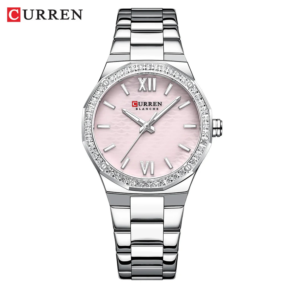 CURREN 2025 Casual Ladies Quartz Wrist Watch Luminous Bracelet Women Watch Clock Luxury Brand Design Women Montre Femme Reloj silver pink