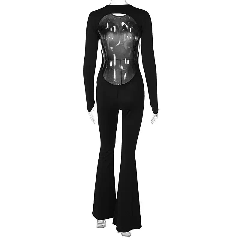 Sexy Women's Jumpsuits Autumn Black Backless Long Sleeve Bodycon Rompers Fashion Streetwear Flare Pants Casual Slim Jumpsuits Badiee Stylez