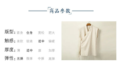 Chinese Traditional Clothing Hanfu Vest Men Linen Cotton Sleeveless Top Men's Tang Suit Kimono Cardigan Men's Slit Top