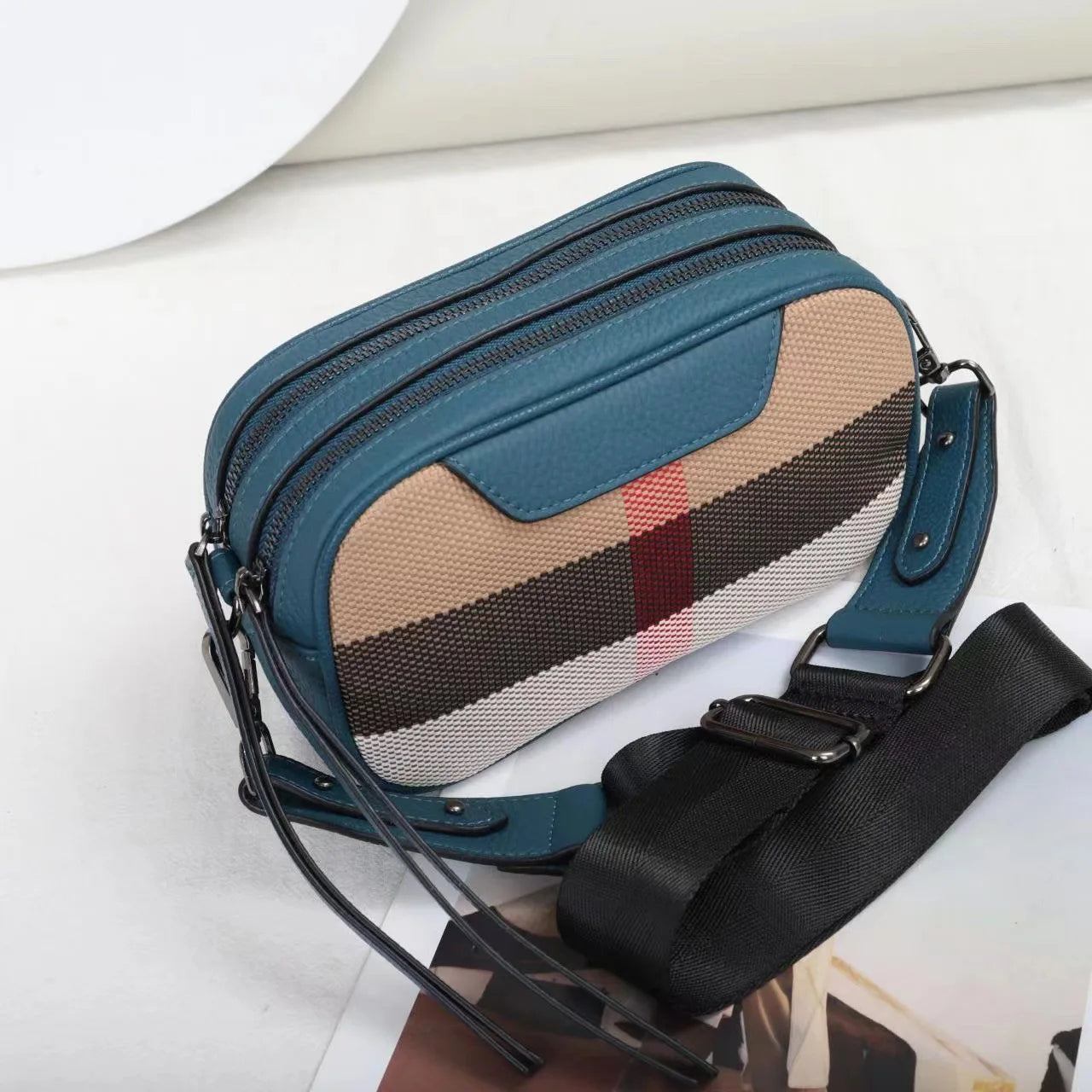 Genuine Leather Fashion Camera Bag Women Luxury Crossbody Shoulder Bags Messebger Canvas Brand Designer Handbags Square Black Blue