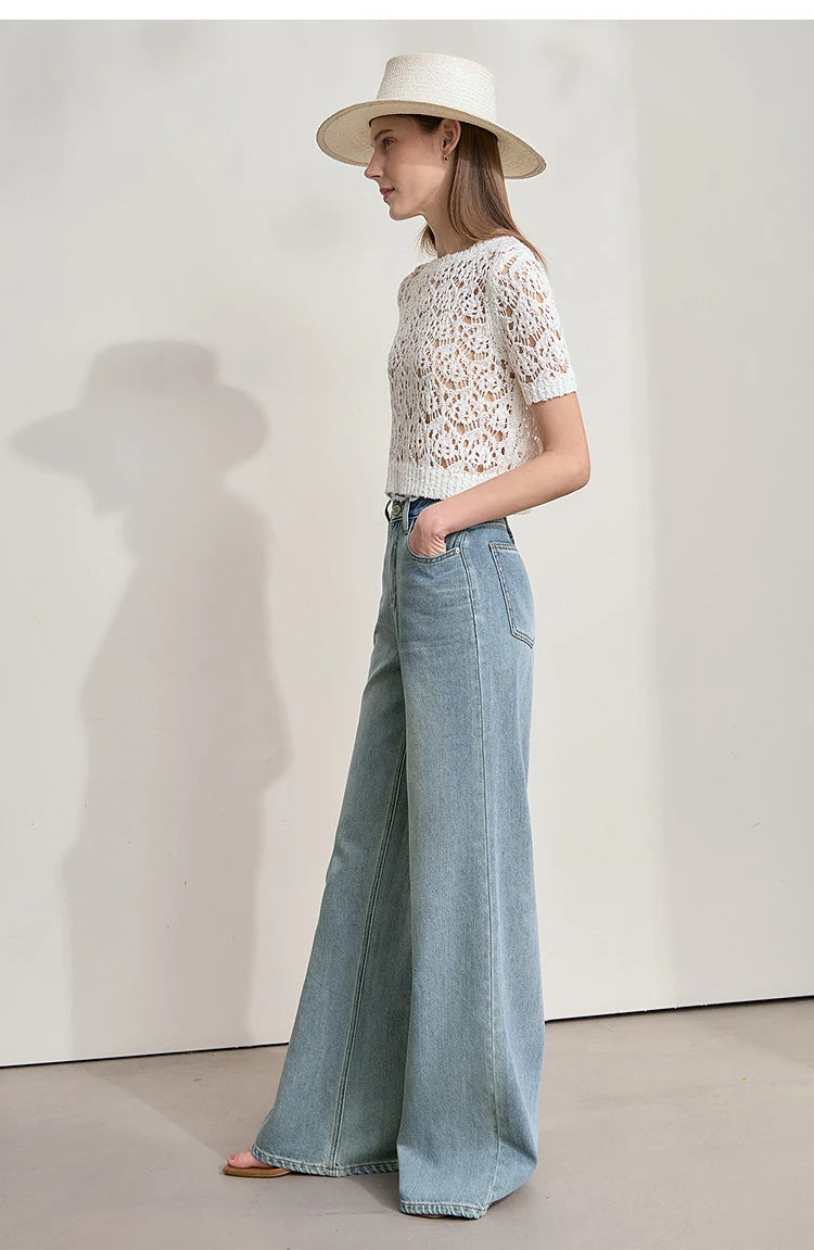 AMII Minimalist Blue Jeans Women 2025 Summer New Versatile Denim Wide Leg Pants Low Waist Thin Casual Loose Trousers 12542121