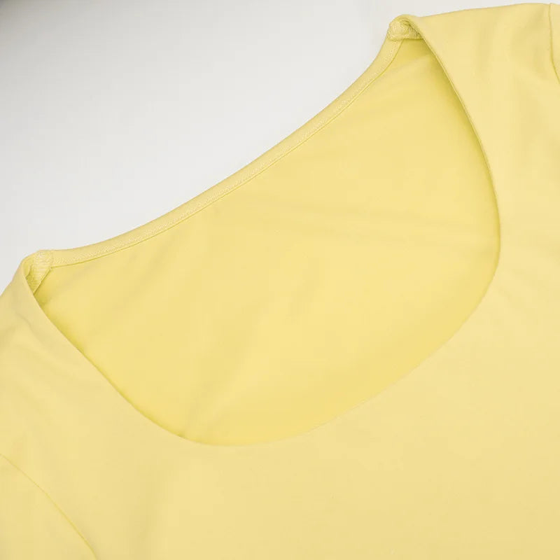 Fashion Soild Women's Set Long Sleeve Yellow U Neck Shirt and Flared Pants 2024 Elegant Tracksuits Two 2 Piece Set Outfits