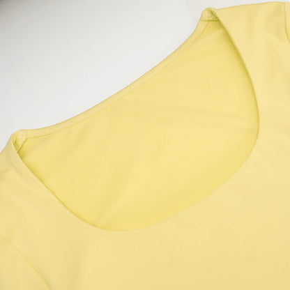 Fashion Soild Women's Set Long Sleeve Yellow U Neck Shirt and Flared Pants 2024 Elegant Tracksuits Two 2 Piece Set Outfits