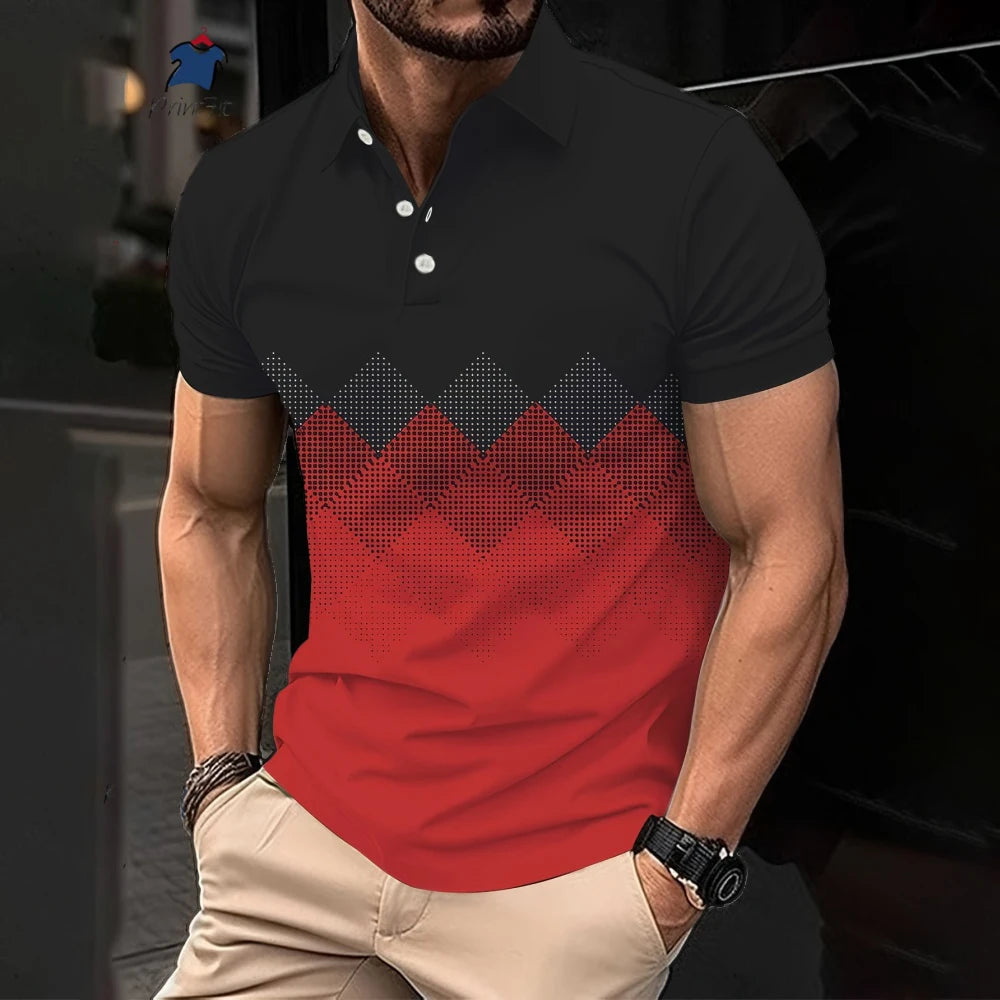 Stylish Geometric Polo Shirt for Men - Fashionable Lapel Design for Business & Casual Wear