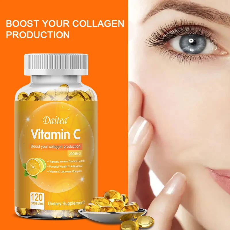 Daitea Vitamin C Capsules 2000 mg Nutritional Supplement - Antioxidants promote skin, hair, nails and immune health
