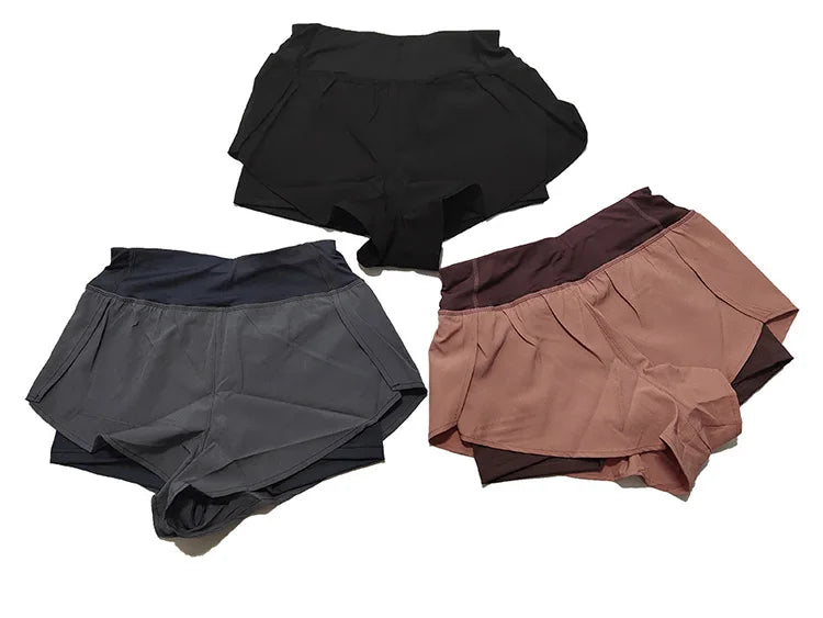 Sport Shorts Women Sportswear Double-deck Running Shorts Yoga Bottoms Summer Gym Fitness Training Jogging Short Pants