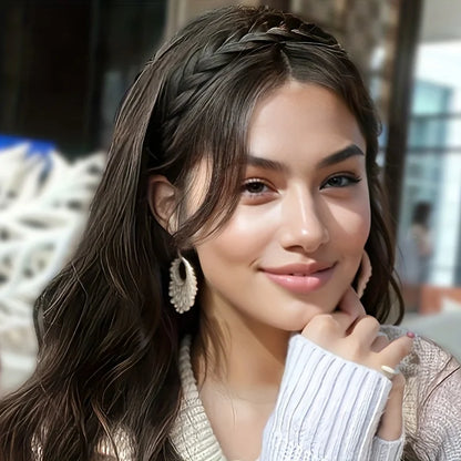 Elegant Bohemian Braided Wig Headband for Women - Non-Slip Teeth Design, Vintage/Boho Style, Plastic Hair Badiee Stylez