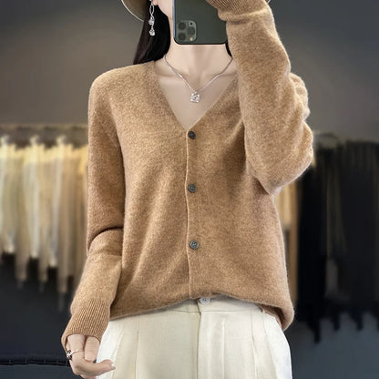 100 Merino Wool Knitted V-neck Sweater Women's Top Loose Korean Version Fashionable Versatile Autumn And Winter Cashmere Sweater WQ015 jintuo