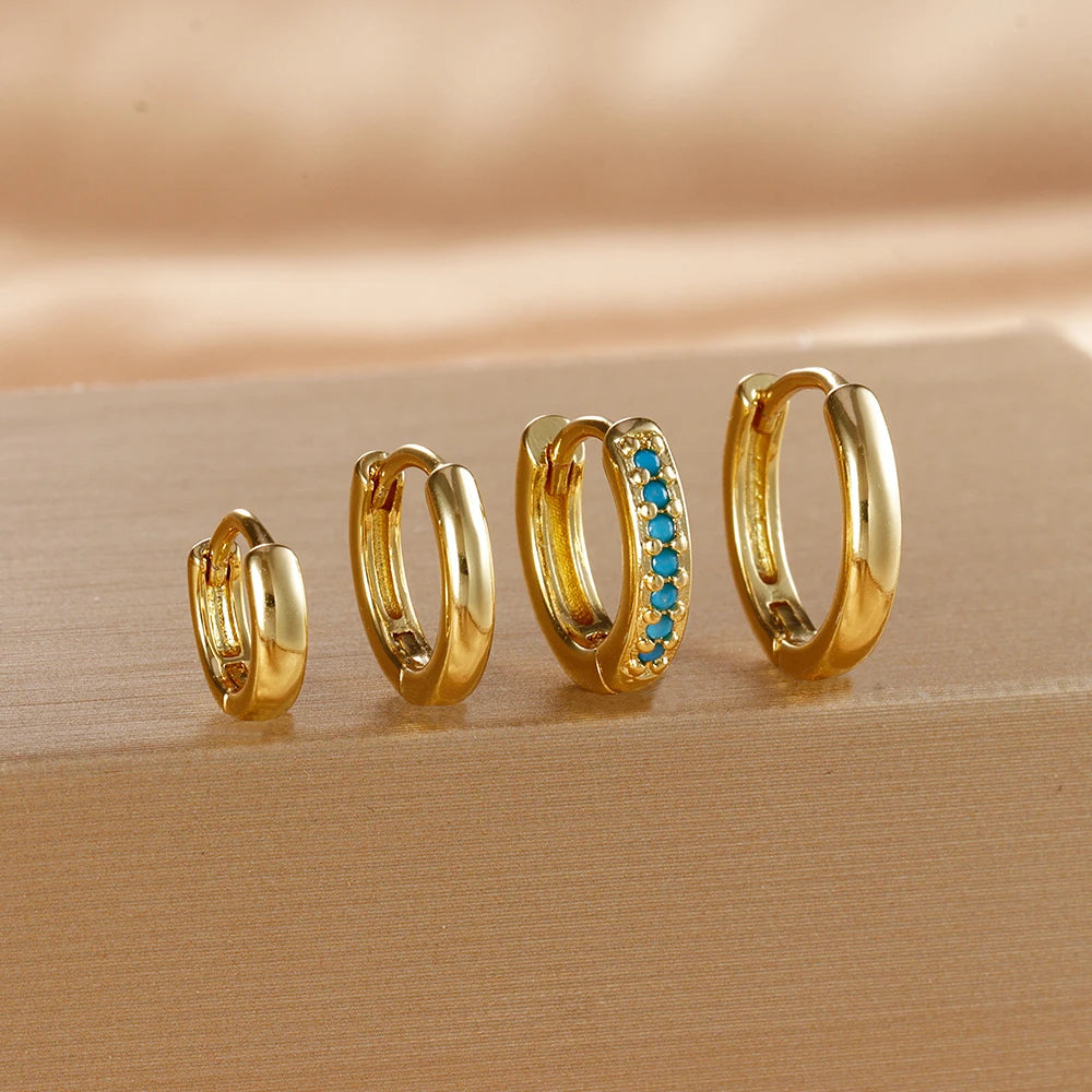 4PCS Set Stainless Steel Huggie Minimal Hoop Earrings 6/8/10mm Crystal Zirconia Helix Tragus Cartilage Earrings Piercing Jewelry Badiee Stylez