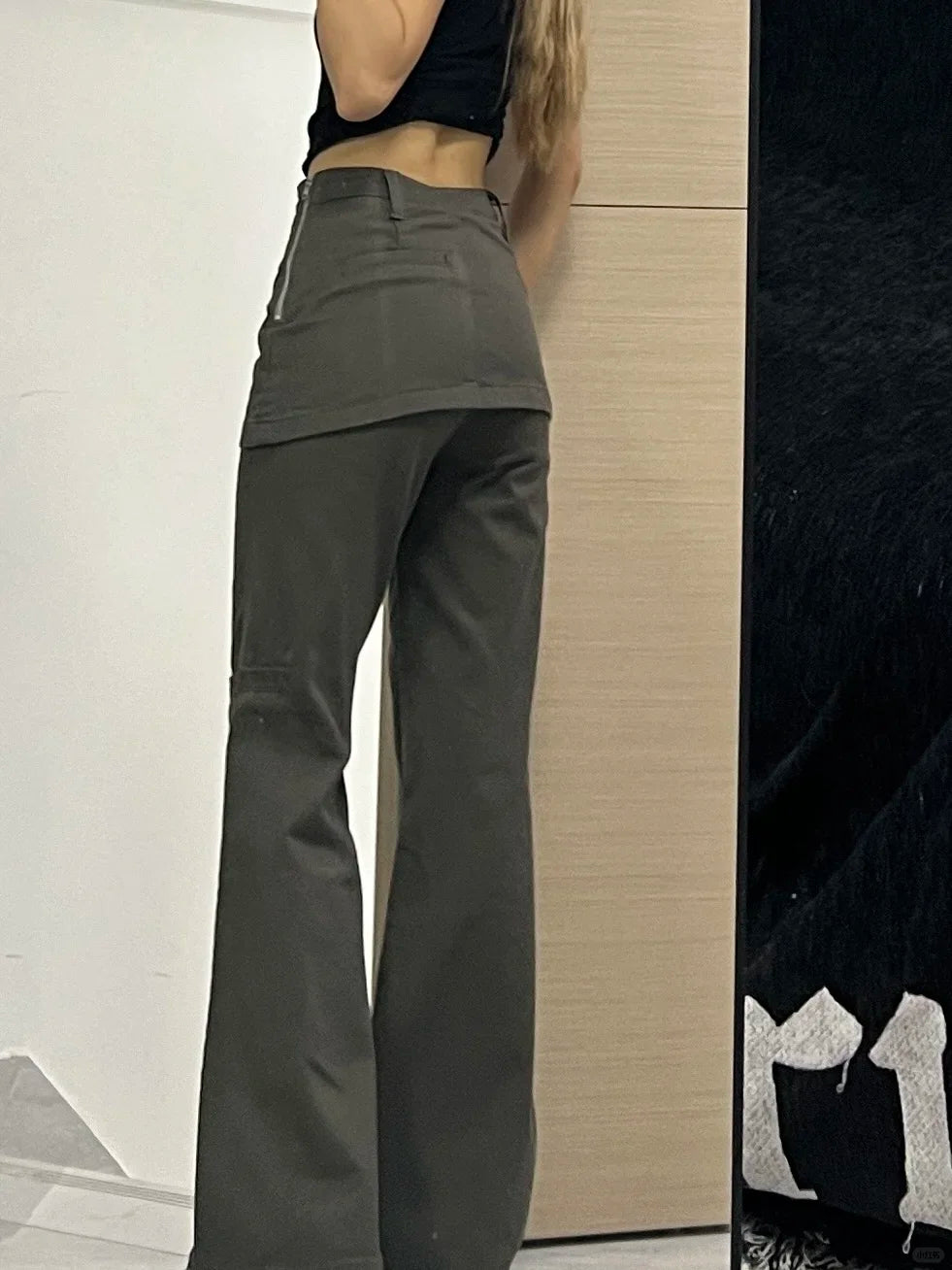 Botvotee Fake Two-Piece Plus size Wide Leg Jeans for Women 2025 New Y2k Fashion Streetwear High Waisted Flare Denim Pants