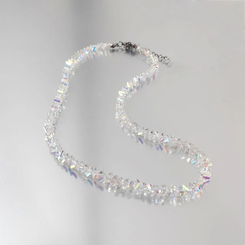 Shiny Transparent Crystal Irregular Beaded Bracelet for Women Korean Mulit-cut Pink Glass Chain on the Hand Jewelry Girls Gifts