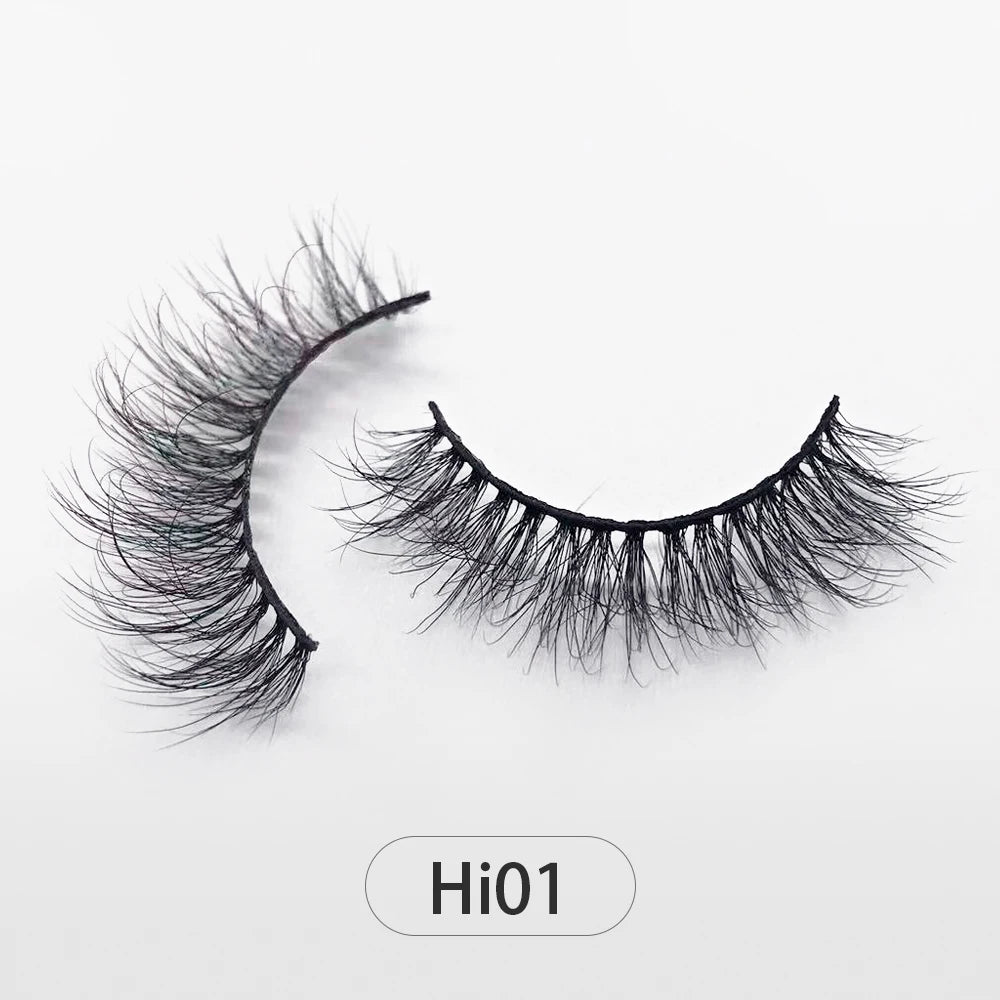 Dropshipping Reuseable Natural Long 12-15mm 3D Faux Mink Lashes Fluffy Volume False Eyelashes Cruelty Free Wispy Makeup Lashes Hi01 15mm CHINA