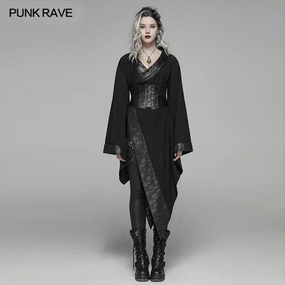 PUNK RAVE Women's Dark Punk Japanese Kimono Asymmetric Adjustable Party Club Stage Performance Irregular Personality Dress Badiee Stylez