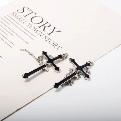 2Pcs Vintage Black Cross Earrings Punk Goth Long Chain Harajuku Streetwear Unisex Stud Earrings For Women Men Korean Jewelry Badiee Stylez