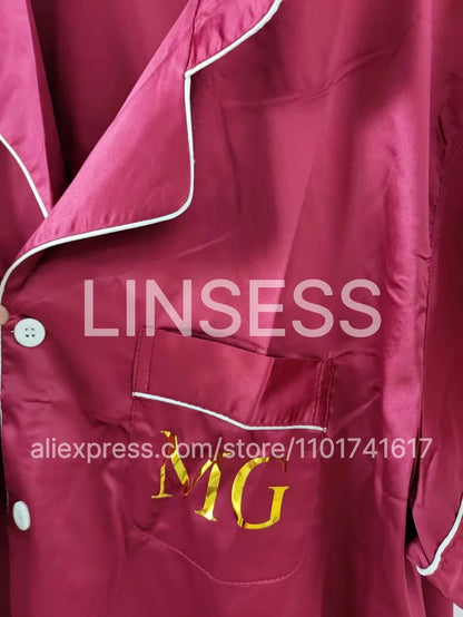 Monogram Bridesmaids Bridal Party Pyjamas Personalized Silky Satin Pajamas Bride and Bridal Squad Silk Satin Wedding Pyjama Set