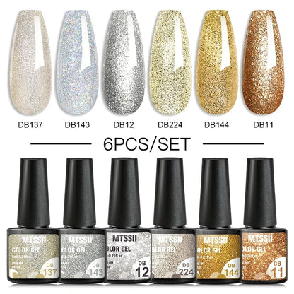 6PCS/SET Glitter Bright Pink Peach Gel Nail Polish Kit Spring Colorful Semi Permanent Soak Off Art UV Gel Varnish For Manicure ZH22302