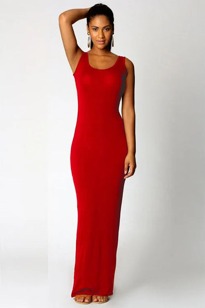 Sexy Solid Color Slim Bodycon Long Maxi Dress Women Elegant Sleeveless Skinny Dress Club Party Vestidos Badiee Stylez