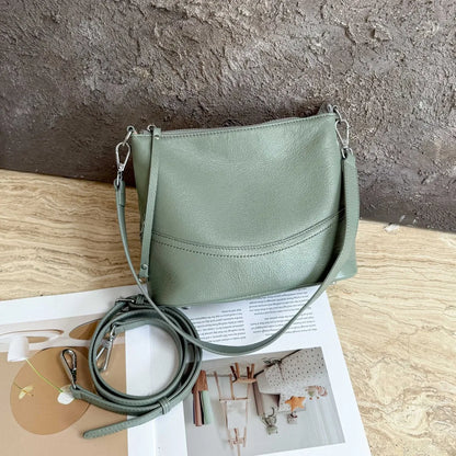 Women's Natural Cowhide Leather Crossbody Bag Two Straps- Convertible Shoulder Purse for Effortless Commuting Minimalist Tote light green 24x 10 x 19 cm