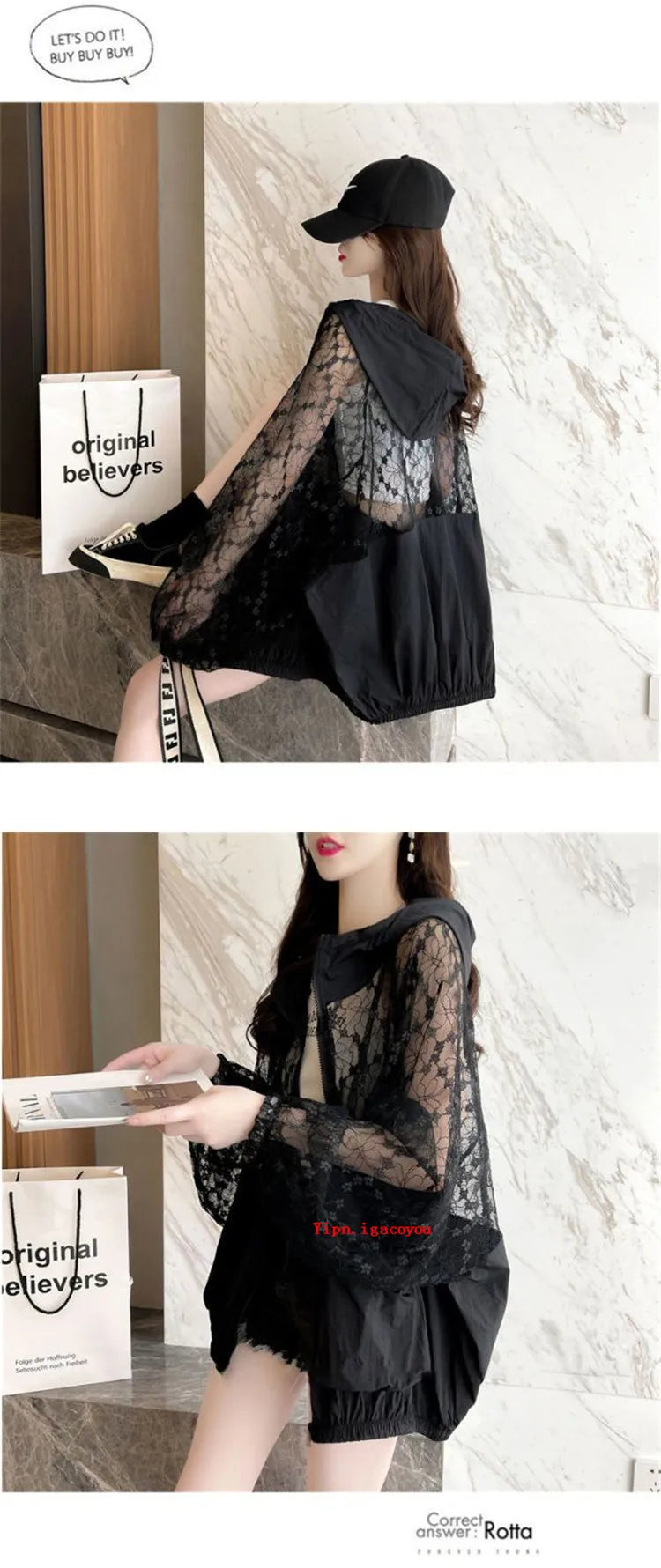 Fashion Lace Hollow Sun-Protective Clothes Women Hooded Coat New Summer Long Sleeve Cardigan Jacket Female Loose Outerwear G2498