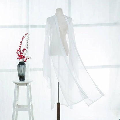 2025 new summer women long chiffon Cardigan sunscreen three quarter sleeve black blue white fashion thin cardigan Picture color 4