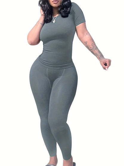 New style Lounge Wear Ribbed Casual 2 Piece Summer Shorts Set For Women Sleeve Top+Elastic Leggings Outfits Light Blue