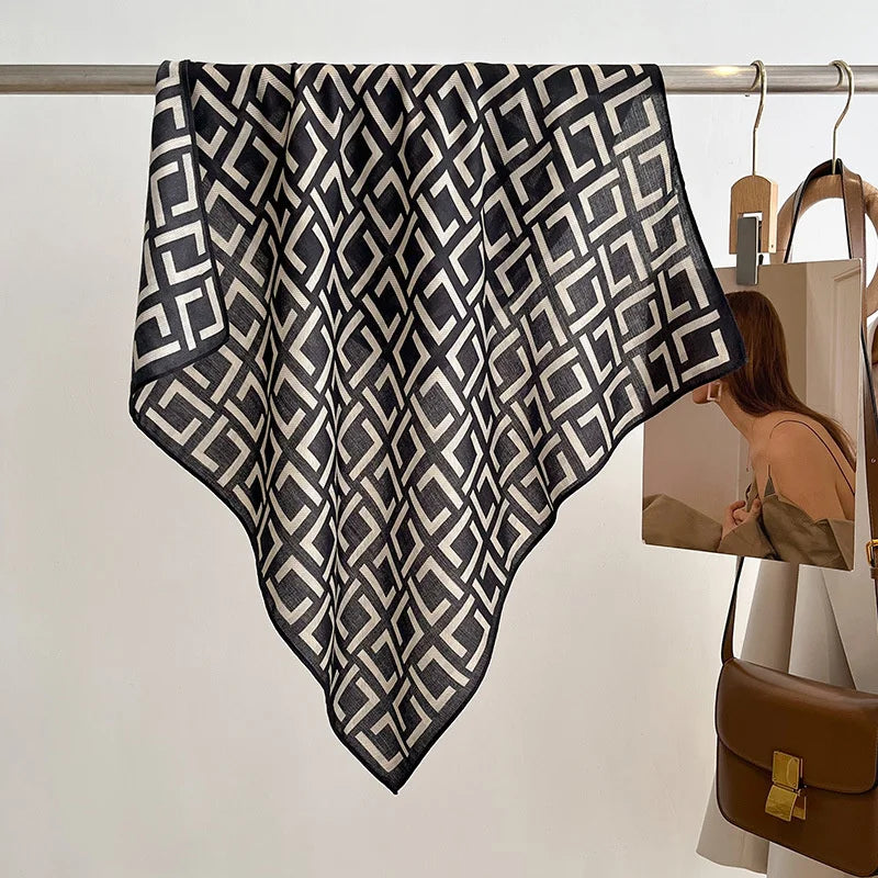 Fashion 70cm Cotton Square Scarf Women Floral Print Design Bandanas Lady Scarves Headband Accessories Handkerchief Hair QME176-02 65x65cm