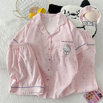Summer Hello Kitty pajamas three-piece comfortable casual cartoon loungewear 31310