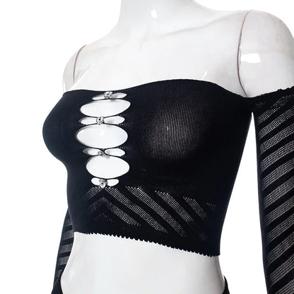 Simenual Baddie Fashion Mesh Tansparent Two Piece Sets Hotsweet Sexy Hollow Out Crop Tops Skinny Pants High Elastic Co Ord Suits