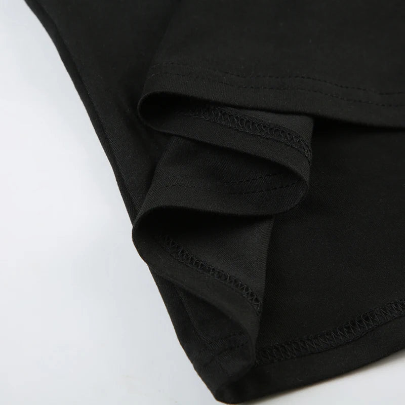 CIBBAR Gothic Print Black Tube Top Women Strapless Skinny Cropped Tops Summer Casual Chic Graphic Tees y2k Streetwear Vest Basic