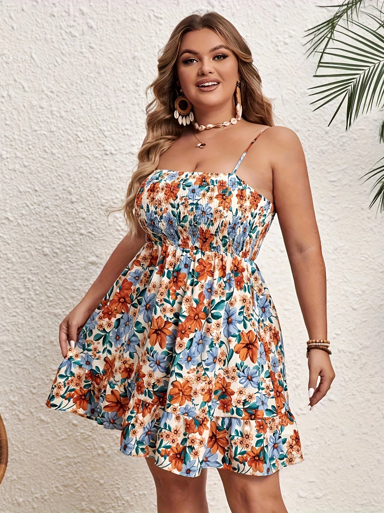 Plus Size Summer Elegant Women Dress Vacation Floral Print Dresses Casual Knee Length Slip Dresses MULTI