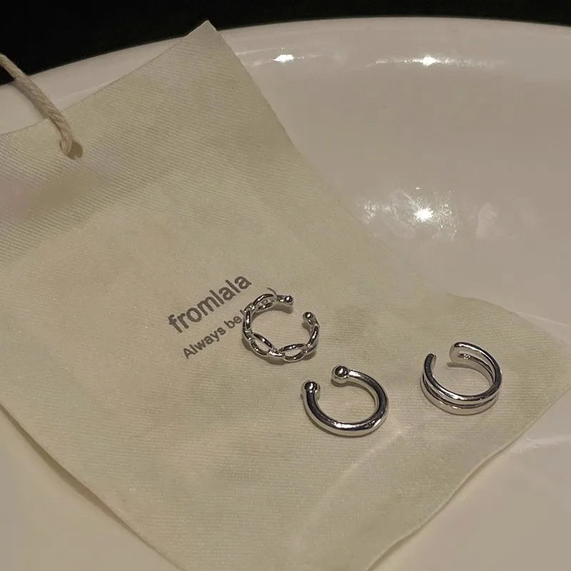 3Pcs/Lot  Silver Color Chain Ear Cuff Non-Piercing Fake Cartilage Clip Earrings For Women Men Creative Trend Christmas Jewelry Badiee Stylez