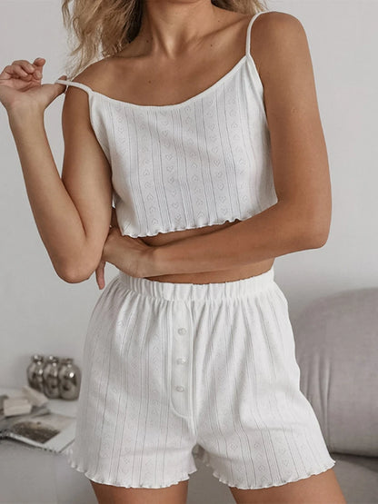 Mozuleva Women's Lace Up Cardigan Camisole Shorts 3-piece Set Spring Jacquard Pajamas Comfortable Women's Home Clothes Sets