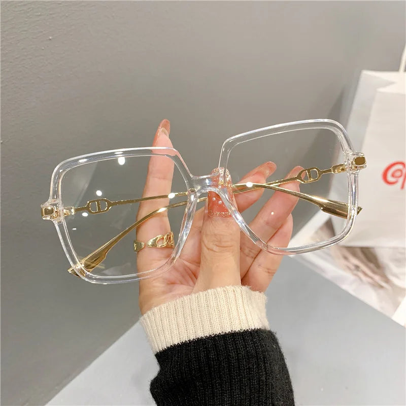 Fashion Oversized Square Eyewear Retro Womens Light Bloking Metal Frame Glasses Trend Optical Computer Eyeglasses Badiee Stylez