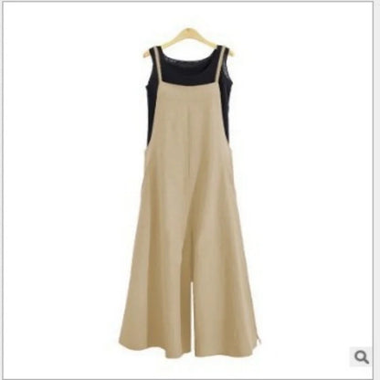 Solid Color Women Jumpsuit Summer Autumn Wide Leg Pants Dungaree Bib Overalls Casual Loose Sleeveless Cotton Linen Jumpsuits 5Xl Badiee Stylez